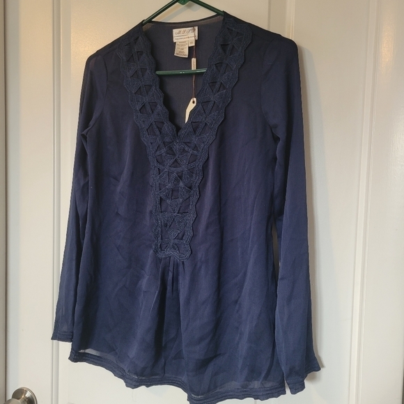 Max Studio Specialty Navy Blue V-Neck Tunic Blouse XS NWT - Picture 7 of 12